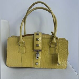 Cynthia Rowley Yellow Croc-Embossed Satchel